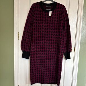 New York & Company Black and Fuchsia Houndstooth Dress